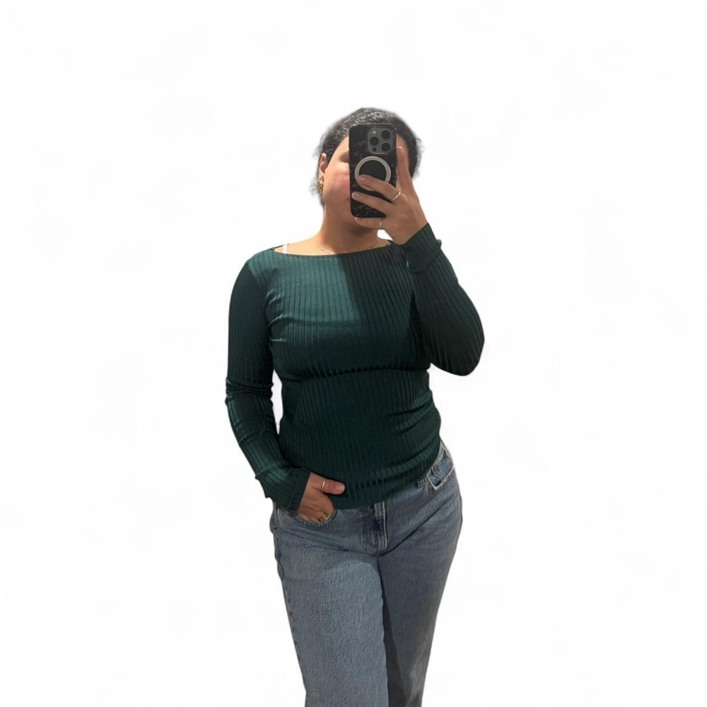 Abercrombie & Fitch Dark Green Ribbed Long Sleeve Top